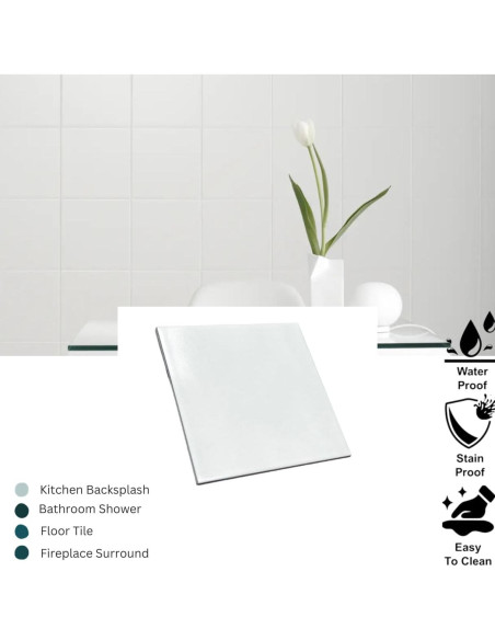 Azulejo de Porcelana Tenedos 8x8 Blanco Mate Caja 15 Pzas