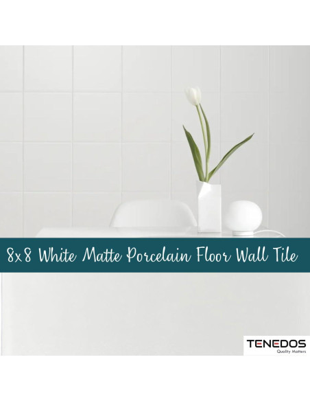 Azulejo de Porcelana Tenedos 8x8 Blanco Mate Caja 15 Pzas