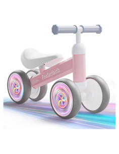 Bicicleta de Equilibrio Rosa Bebé Zhenyoumei 1-2 Años 4 Ruedas LED