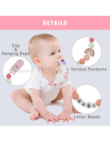 Clip de Chupete Personalizado L-vsesy Cadena de Perlas Silicona 30 cm
