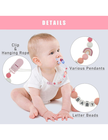 Clip de Chupete Personalizado L-vsesy Cadena de Perlas Silicona 30 cm