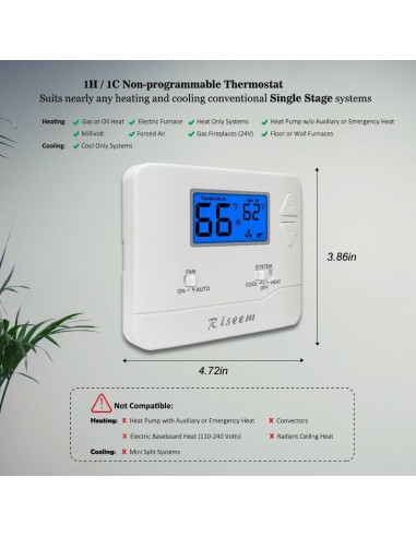 Termostato No Programable Riseem STN601 Azul 24V DIY Fácil