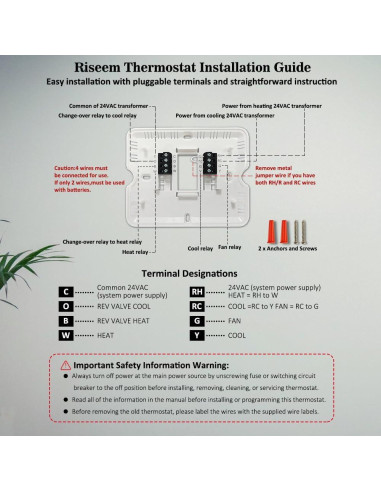 Termostato No Programable Riseem STN601 Azul 24V DIY Fácil