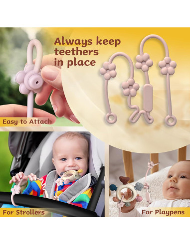 3 Anillos de Dentición para Bebés - Silicona y Madera - Gris