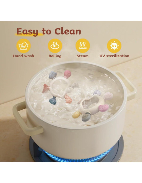 3 Anillos de Dentición para Bebés - Silicona y Madera - Gris