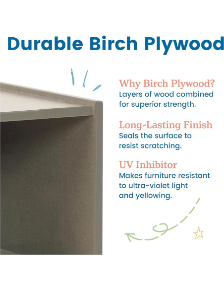 Estantería de Libros ECR4Kids 3 Estantes Lavado Gris