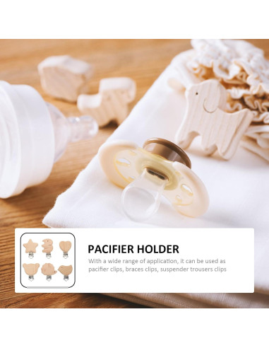 Clips de Chupete de Madera Natural Garneck - 6 Pcs Animales