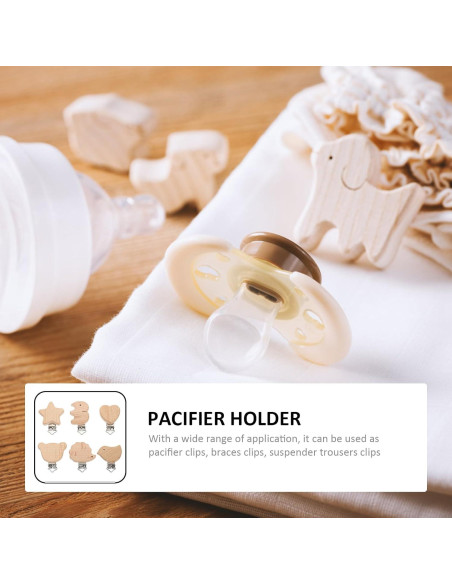 Clips de Chupete de Madera Natural Garneck - 6 Pcs Animales