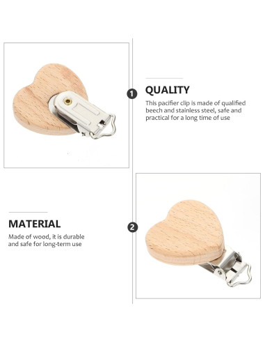 Clips de Chupete de Madera Natural Garneck - 6 Pcs Animales