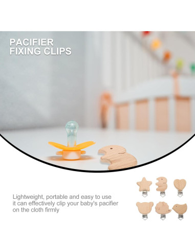 Clips de Chupete de Madera Natural Garneck - 6 Pcs Animales