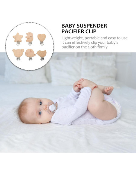 Clips de Chupete de Madera Natural Garneck - 6 Pcs Animales