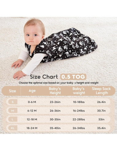 Saco de Sueño para Bebés Yoofoss 0-6 Meses 0.5 TOG Algodón