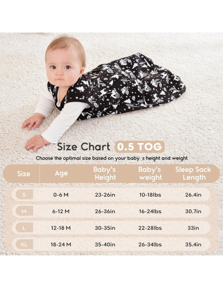 Saco de Sueño para Bebés Yoofoss 0-6 Meses 0.5 TOG Algodón