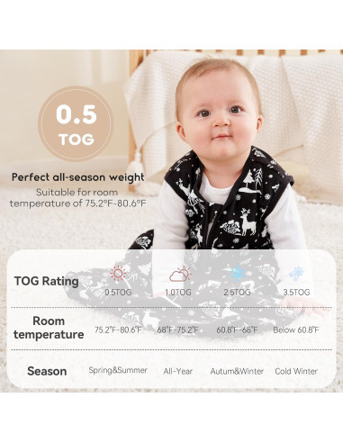 Saco de Sueño para Bebés Yoofoss 0-6 Meses 0.5 TOG Algodón