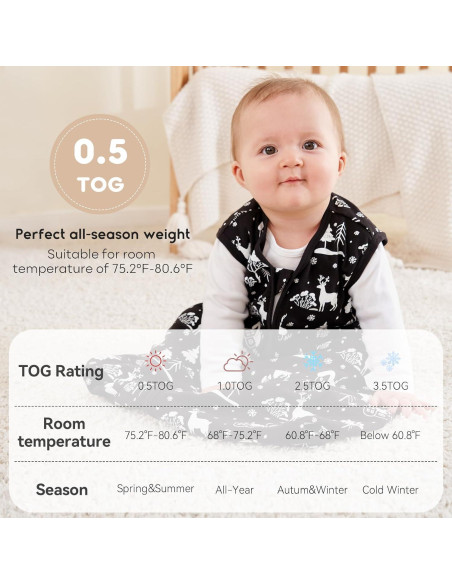 Saco de Sueño para Bebés Yoofoss 0-6 Meses 0.5 TOG Algodón