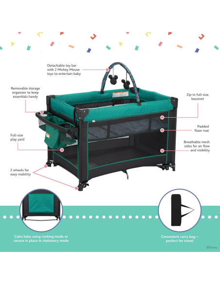 Parque Infantil 2-en-1 Disney Baby Mickey Mouse Cuna Mecedora