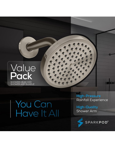 Cabezal de Ducha de Lluvia SparkPod 15.24 cm + Brazo 15.24 cm