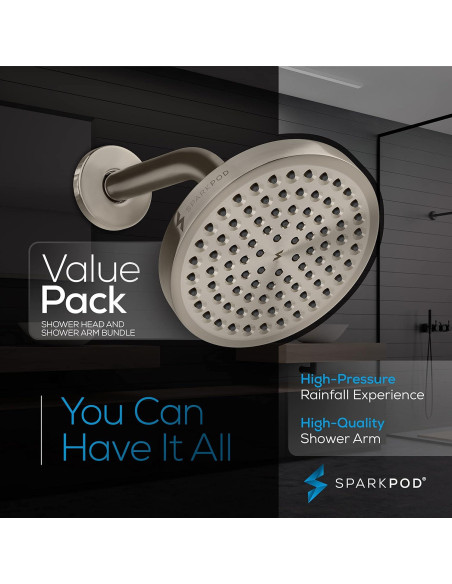 Cabezal de Ducha de Lluvia SparkPod 15.24 cm + Brazo 15.24 cm