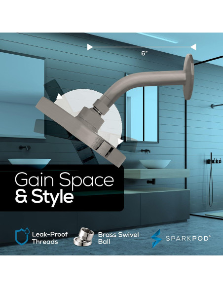 Cabezal de Ducha de Lluvia SparkPod 15.24 cm + Brazo 15.24 cm