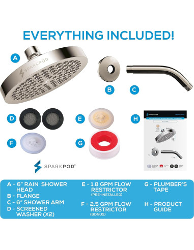 Cabezal de Ducha de Lluvia SparkPod 15.24 cm + Brazo 15.24 cm