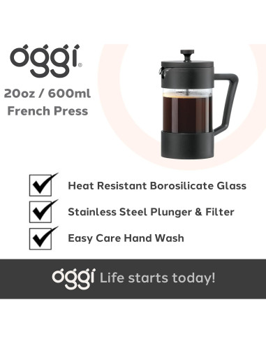 Prensa Francesa Oggi de Vidrio Borosilicato 5 Tazas - Cafetera Manual