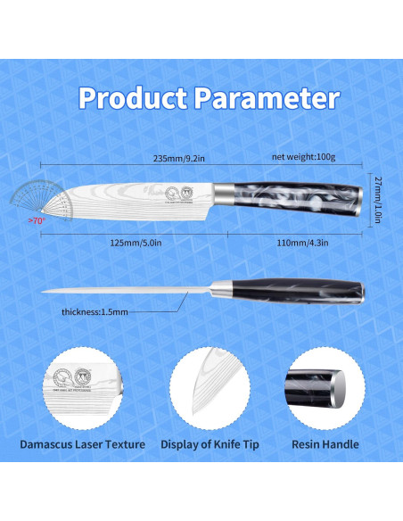 Cuchillo Santoku 12.7 cm XYJ de Acero Inoxidable con Mango Ergonómico