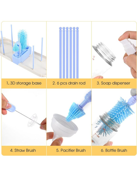 Juego de Cepillos para Biberones Lijroavy 7 en 1 Azul