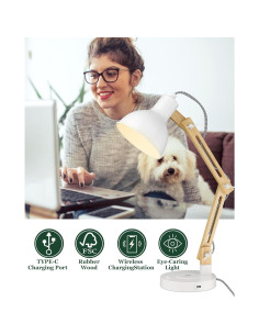 Lámpara de Escritorio ELYONA Blanca con Cargador Inalámbrico 2