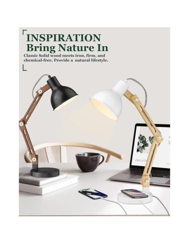 Lámpara de Escritorio ELYONA Blanca con Cargador Inalámbrico