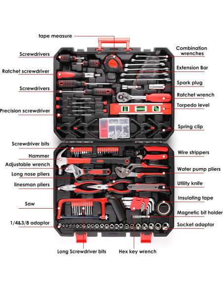 Kit de Herramientas TLGREEN 198 Piezas con Caja de Almacenaje