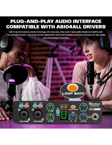 Interfaz de Audio Bolanle 2i2 24-bit/192kHz USB Portátil