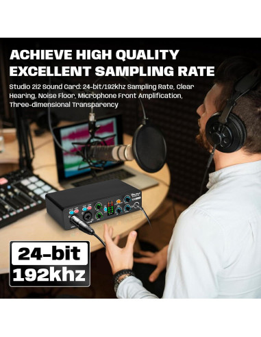 Interfaz de Audio Bolanle 2i2 24-bit/192kHz USB Portátil