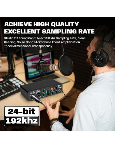 Interfaz de Audio Bolanle 2i2 24-bit/192kHz USB Portátil