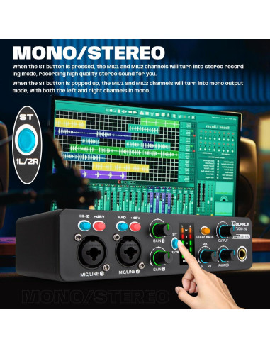 Interfaz de Audio Bolanle 2i2 24-bit/192kHz USB Portátil
