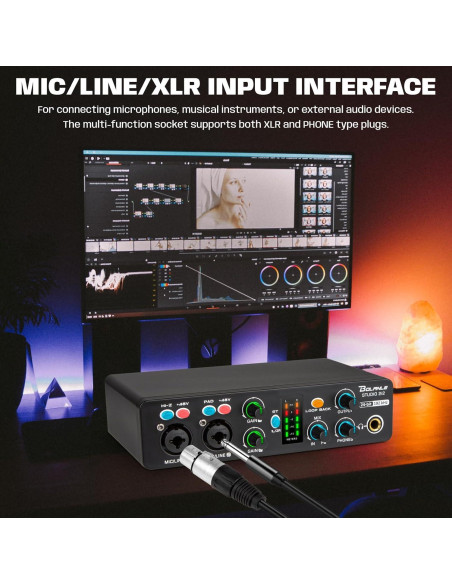 Interfaz de Audio Bolanle 2i2 24-bit/192kHz USB Portátil