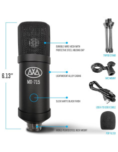 Micrófono Vocal Condensador USB AxcessAbles MX-715 1.68m 2