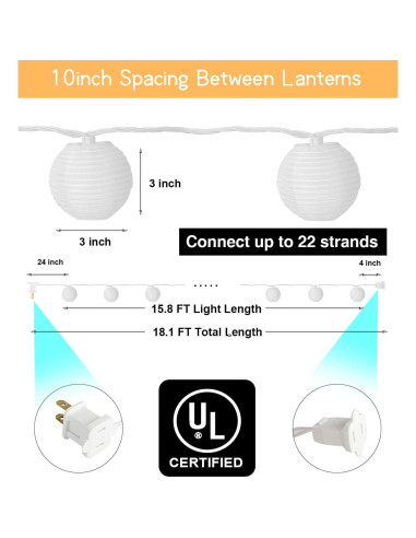 Luces de Cadena Enchufables TIGOMOOV 20 Mini Linternas Blancas