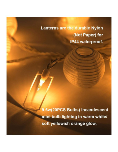 Luces de Cadena Enchufables TIGOMOOV 20 Mini Linternas Blancas