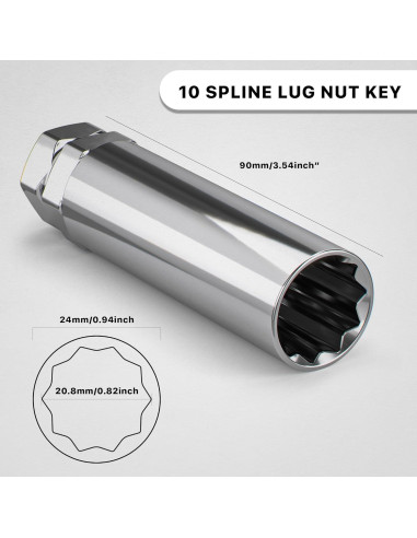 Adaptador de llave 10 splines White Knight 3800L10 23mm