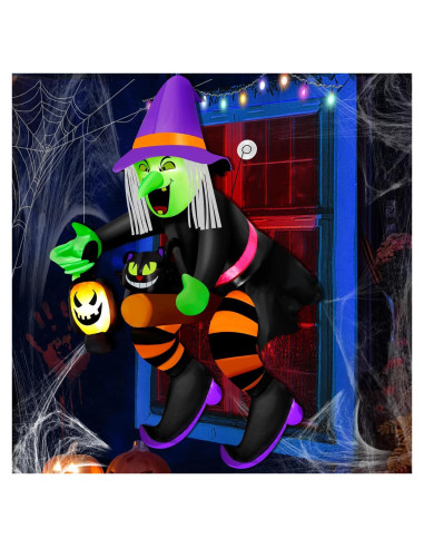 Bruja Inflable de Halloween 4FT Mukum con Luz LED y Gato Negro
