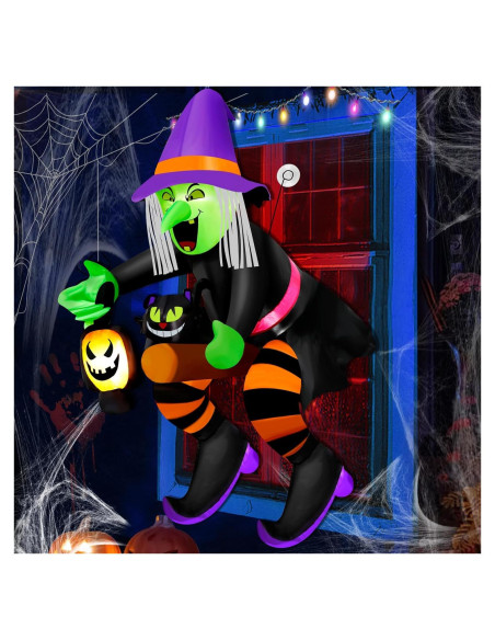 Bruja Inflable de Halloween 4FT Mukum con Luz LED y Gato Negro