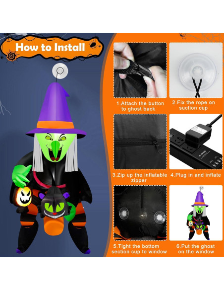 Bruja Inflable de Halloween 4FT Mukum con Luz LED y Gato Negro