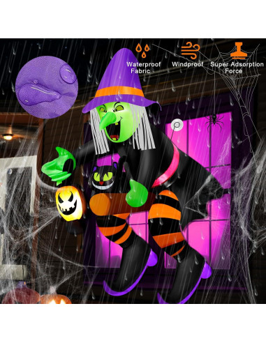 Bruja Inflable de Halloween 4FT Mukum con Luz LED y Gato Negro