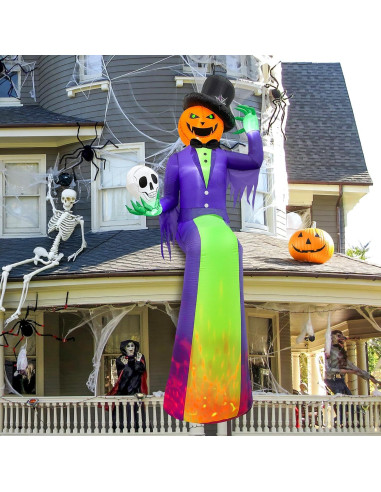 Inflable Halloween 10FT GUDELAK Hombre Calabaza con Luz LED