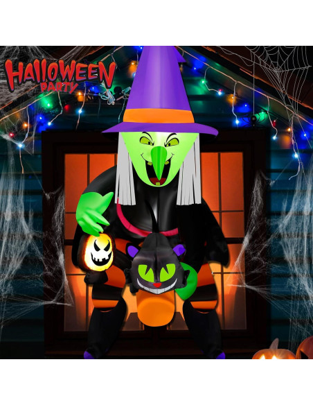 Bruja Inflable de Halloween 4FT Mukum con Luz LED y Gato Negro