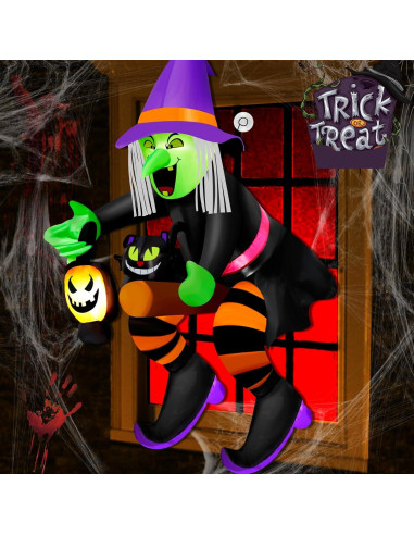 Bruja Inflable de Halloween 4FT Mukum con Luz LED y Gato Negro