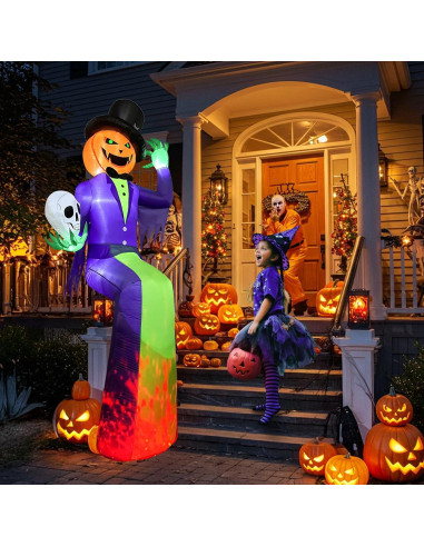 Inflable Halloween 10FT GUDELAK Hombre Calabaza con Luz LED