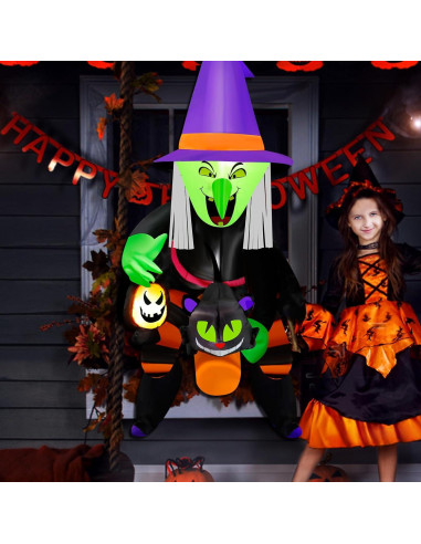 Bruja Inflable de Halloween 4FT Mukum con Luz LED y Gato Negro
