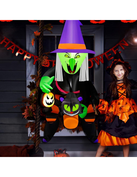 Bruja Inflable de Halloween 4FT Mukum con Luz LED y Gato Negro