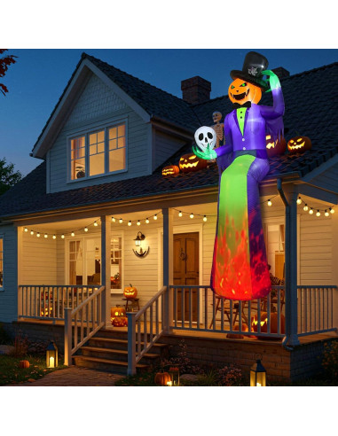 Inflable Halloween 10FT GUDELAK Hombre Calabaza con Luz LED